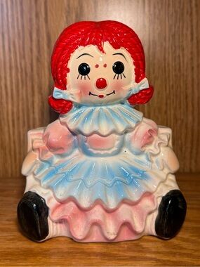 Vintage Rubens Originals Raggedy Ann Doll Clown Ceramic Plant Pot Planter Japan